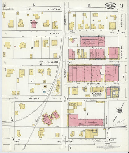 Sanborn Fire Insurance Map from Brenham, Washington County, Texas (1920), Sheet #0003 - Historic Sanborn Fire Insurance Map Print, vintage old map wall art, antique decor, genealogy gift, Texas Texas map