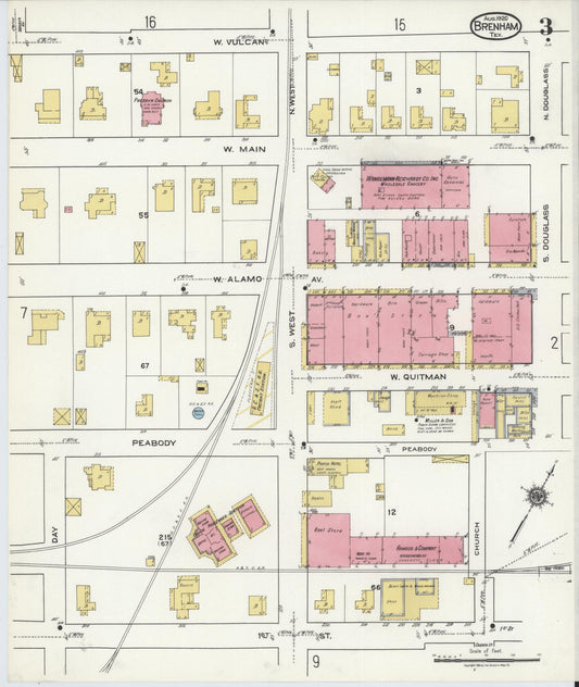 Sanborn Fire Insurance Map from Brenham, Washington County, Texas (1920), Sheet #0003 - Historic Sanborn Fire Insurance Map Print, vintage old map wall art, antique decor, genealogy gift, Texas Texas map