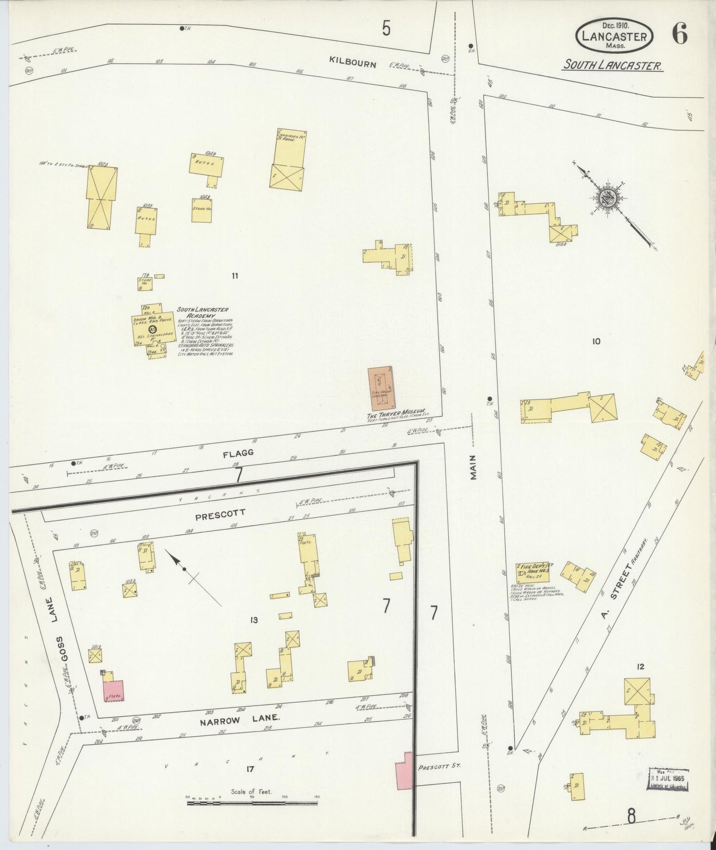 Sanborn Fire Insurance Map from Lancaster, Worcester County, Massachusetts (1910), Sheet #0006 - Complete Map Set gallery image, historic Sanborn map, vintage wall art, Massachusetts Massachusetts
