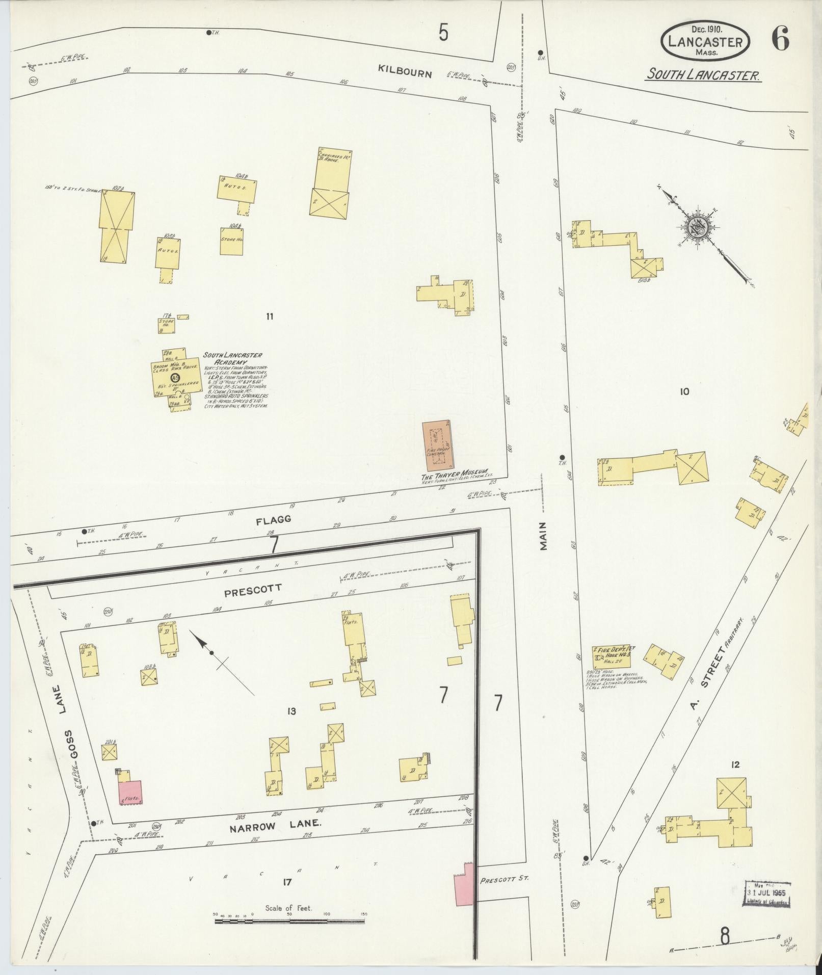 Sanborn Fire Insurance Map from Lancaster, Worcester County, Massachusetts (1910), Sheet #0006 - Complete Map Set gallery image, historic Sanborn map, vintage wall art, Massachusetts Massachusetts