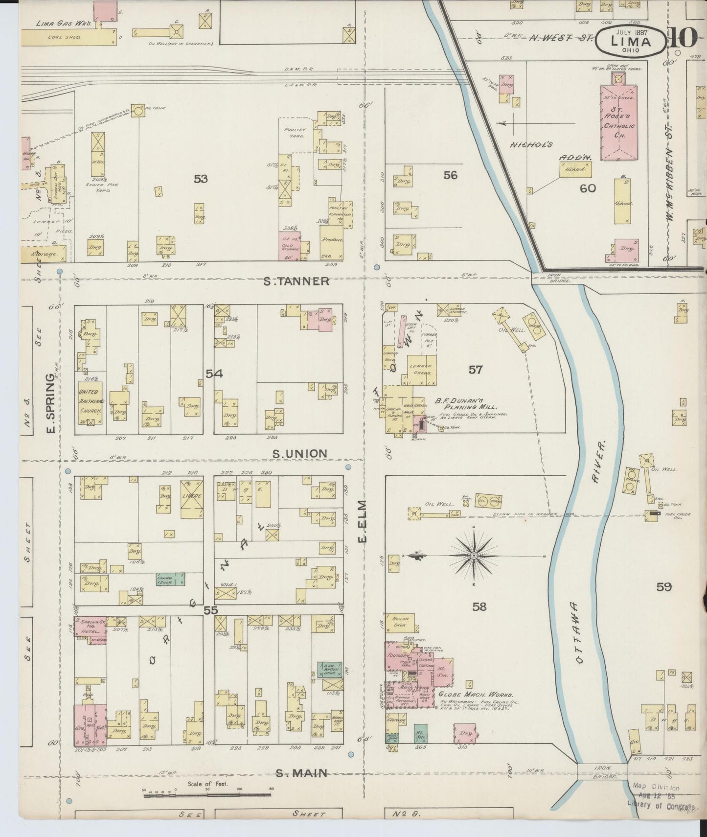 Sanborn Fire Insurance Map from Lima, Allen County, Ohio (1887), Sheet #0010 - Historic Sanborn Fire Insurance Map Print, vintage old map wall art, antique decor, genealogy gift, Ohio Ohio map