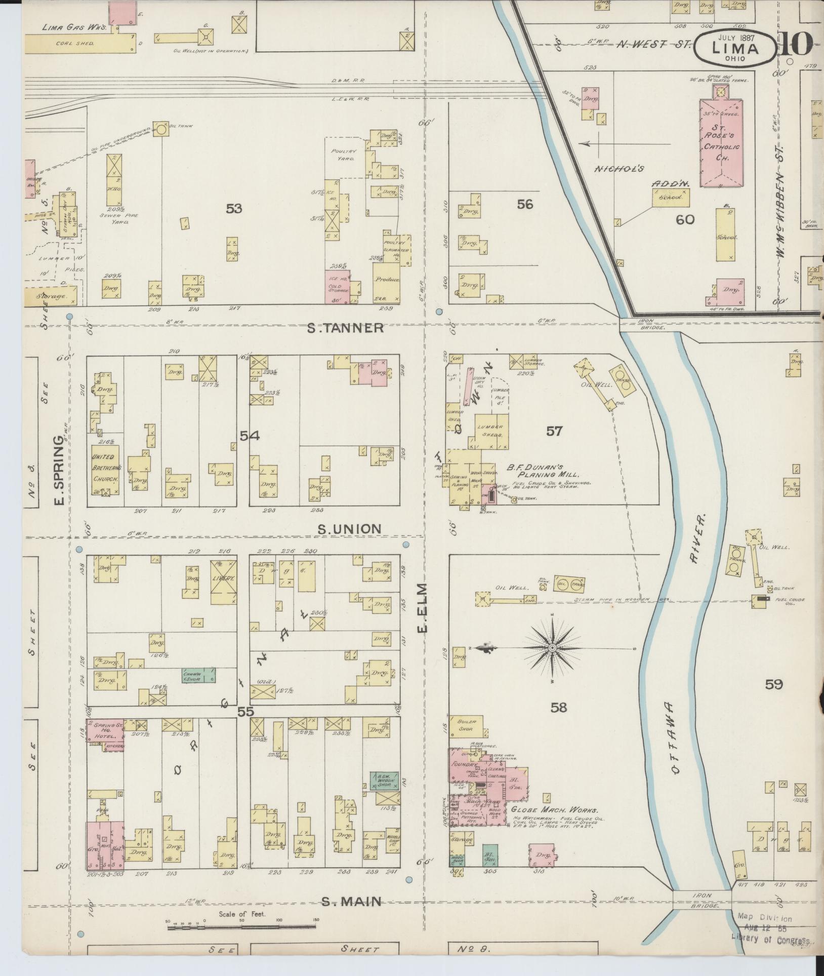 Sanborn Fire Insurance Map from Lima, Allen County, Ohio (1887), Sheet #0010 - Historic Sanborn Fire Insurance Map Print, vintage old map wall art, antique decor, genealogy gift, Ohio Ohio map