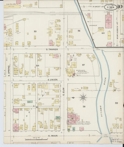 Sanborn Fire Insurance Map from Lima, Allen County, Ohio (1887), Sheet #0010 - Historic Sanborn Fire Insurance Map Print, vintage old map wall art, antique decor, genealogy gift, Ohio Ohio map