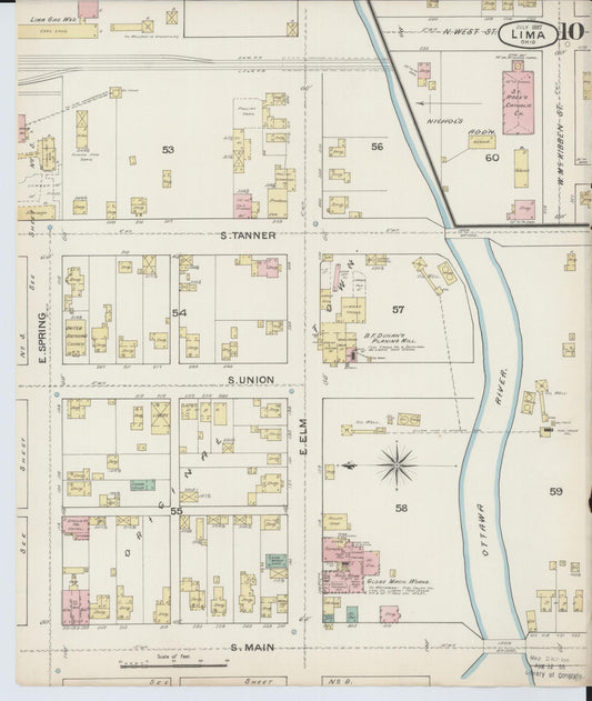 Sanborn Fire Insurance Map from Lima, Allen County, Ohio (1887), Sheet #0010 - Historic Sanborn Fire Insurance Map Print, vintage old map wall art, antique decor, genealogy gift, Ohio Ohio map