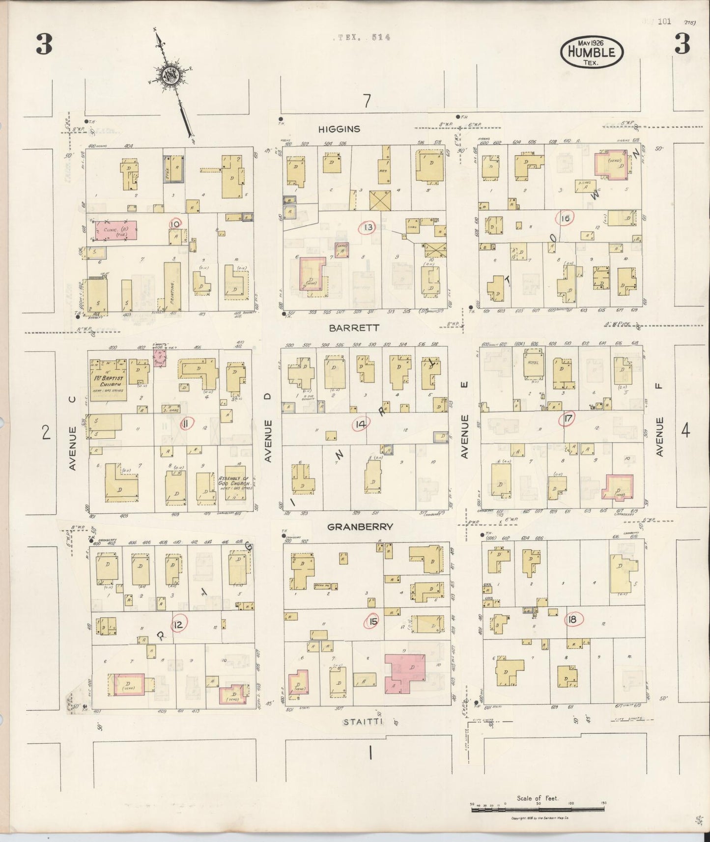 Sanborn Fire Insurance Map from Humble, Harris County, Texas (1940), Sheet #0003 - Historic Sanborn Fire Insurance Map Print, vintage old map wall art, antique decor, genealogy gift, Texas Texas map