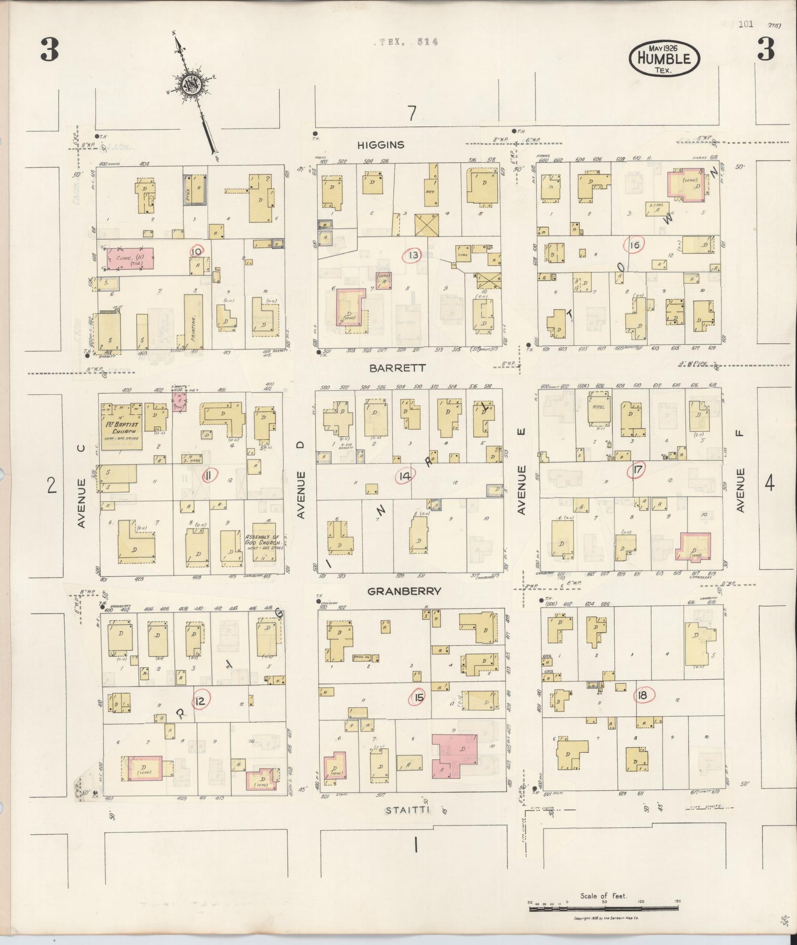 Sanborn Fire Insurance Map from Humble, Harris County, Texas (1940), Sheet #0003 - Historic Sanborn Fire Insurance Map Print, vintage old map wall art, antique decor, genealogy gift, Texas Texas map