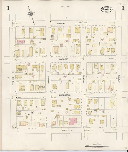 Sanborn Fire Insurance Map from Humble, Harris County, Texas (1940), Sheet #0003 - Historic Sanborn Fire Insurance Map Print, vintage old map wall art, antique decor, genealogy gift, Texas Texas map