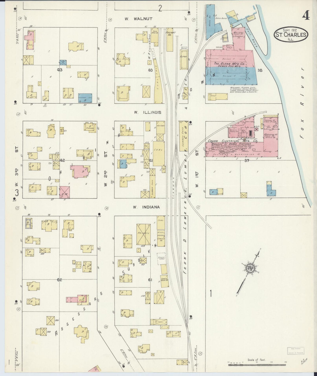 Sanborn Fire Insurance Map from Saint Charles, Kane County, Illinois (1912), Sheet #0004 - Complete Map Set gallery image, historic Sanborn map, vintage wall art, Illinois Illinois