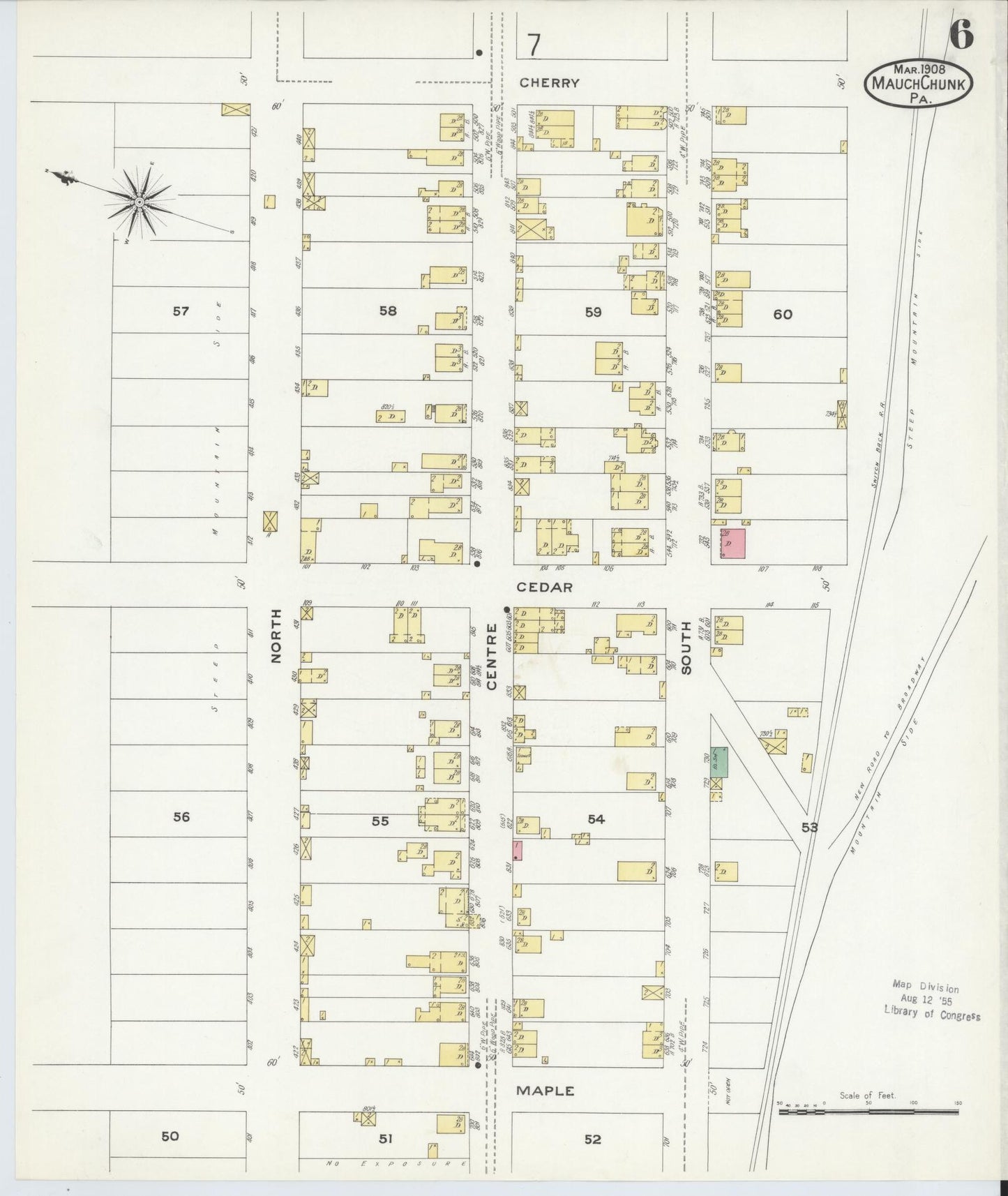 Sanborn Fire Insurance Map from Mauch Chunk, Carbon County, Pennsylvania (1908), Sheet #0006 - Historic Sanborn Fire Insurance Map Print, vintage old map wall art, antique decor, genealogy gift, Pennsylvania Pennsylvania map