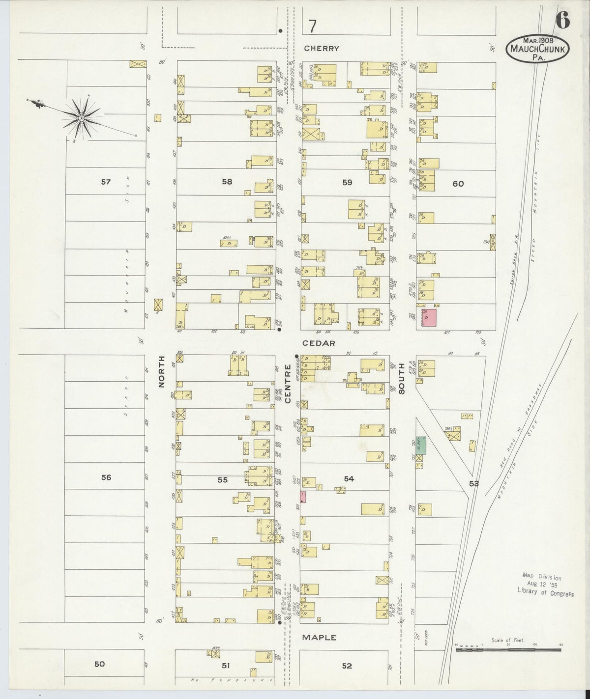 Sanborn Fire Insurance Map from Mauch Chunk, Carbon County, Pennsylvania (1908), Sheet #0006 - Historic Sanborn Fire Insurance Map Print, vintage old map wall art, antique decor, genealogy gift, Pennsylvania Pennsylvania map