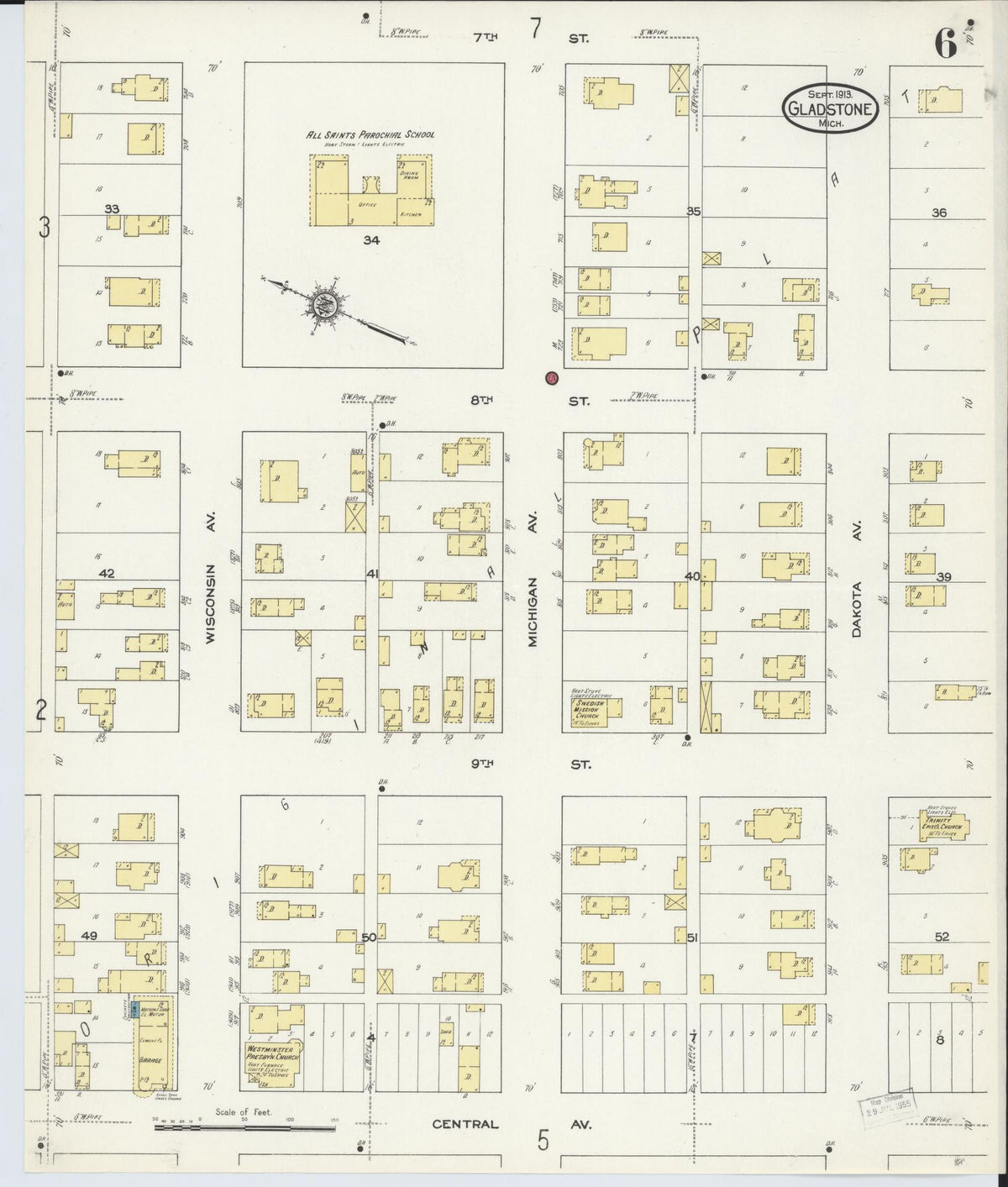 Sanborn Fire Insurance Map from Gladstone, Delta County, Michigan (1913), Sheet #0006 - Historic Sanborn Fire Insurance Map Print, vintage old map wall art, antique decor, genealogy gift, Michigan Michigan map
