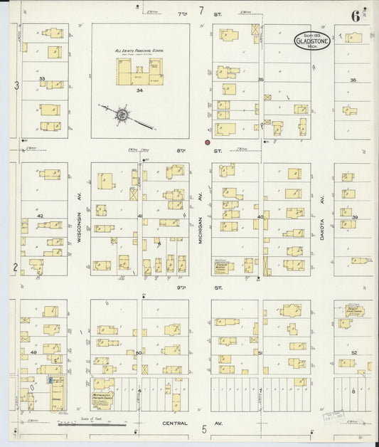 Sanborn Fire Insurance Map from Gladstone, Delta County, Michigan (1913), Sheet #0006 - Historic Sanborn Fire Insurance Map Print, vintage old map wall art, antique decor, genealogy gift, Michigan Michigan map