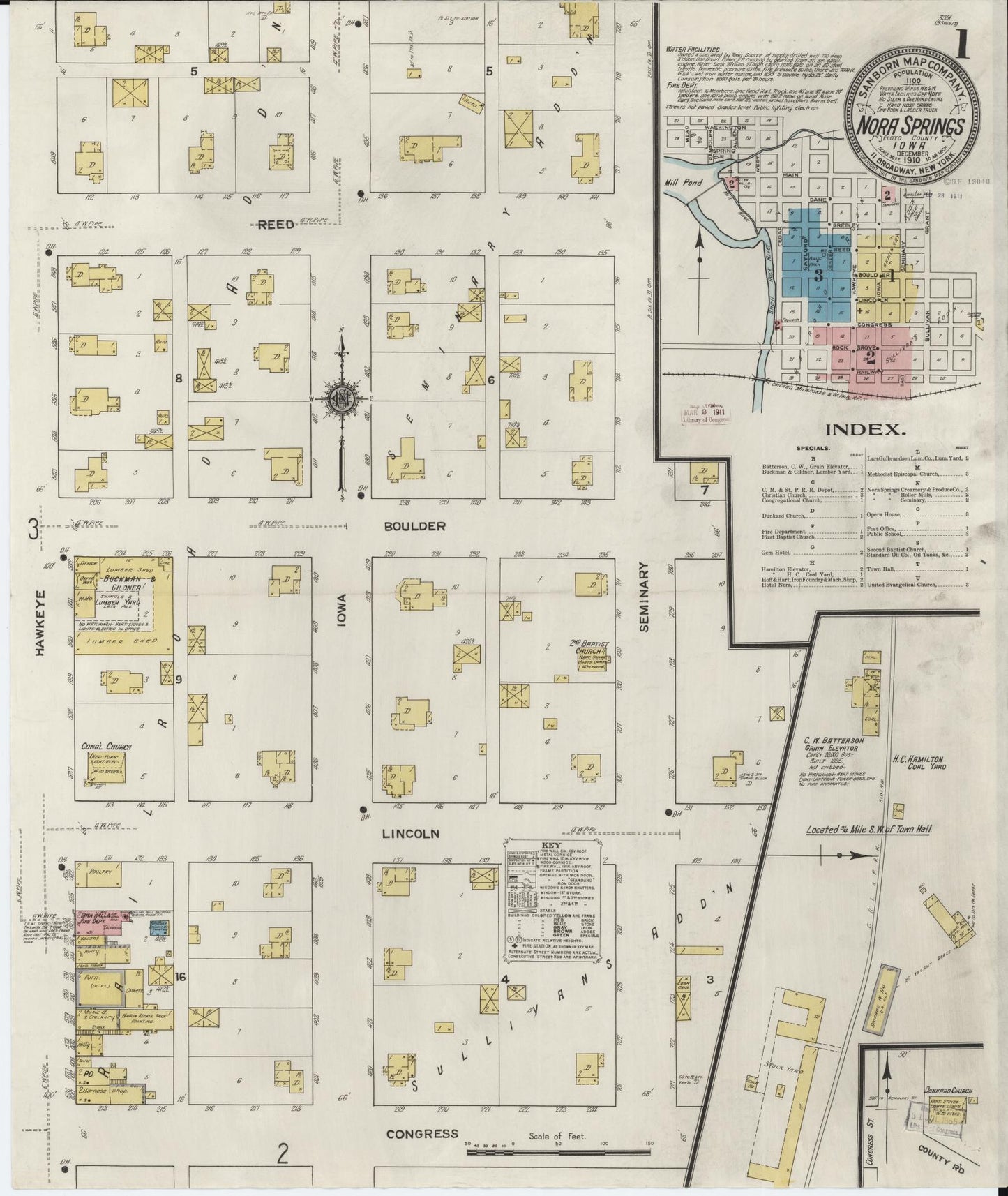 Sanborn Fire Insurance Map from Nora Springs, Floyd County, Iowa (1910), Sheet #0001 - Historic Sanborn Fire Insurance Map Print