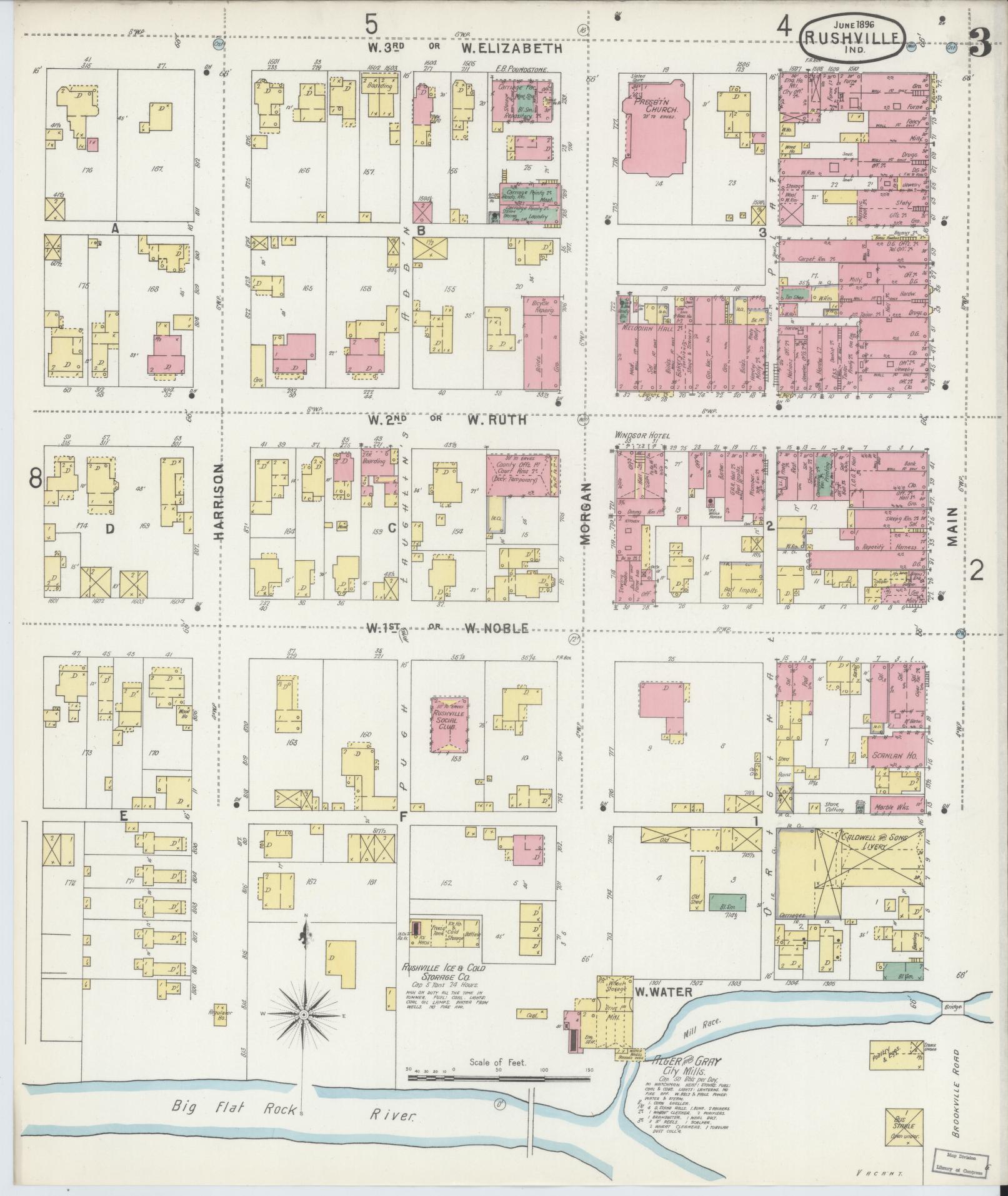 Sanborn Fire Insurance Map from Rushville, Rush County, Indiana (1896), Sheet #0003 - Complete Map Set gallery image, historic Sanborn map, vintage wall art, Indiana Indiana