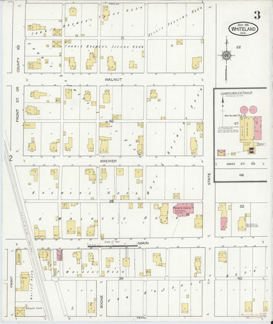 Sanborn Fire Insurance Map from Whiteland, Johnson County, Indiana (1916), Sheet #0003 - Historic Sanborn Fire Insurance Map Print, vintage old map wall art, antique decor, genealogy gift, Indiana Indiana map
