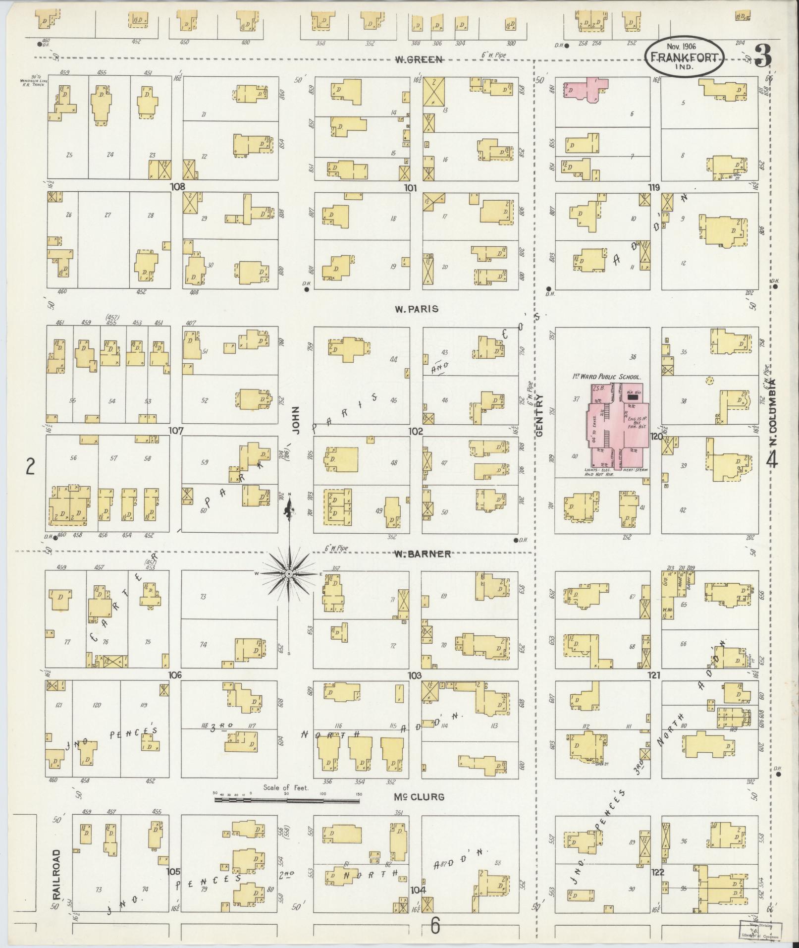 Sanborn Fire Insurance Map from Frankfort, Clinton County, Indiana (1906), Sheet #0003 - Historic Sanborn Fire Insurance Map Print, vintage old map wall art, antique decor, genealogy gift, Indiana Indiana map