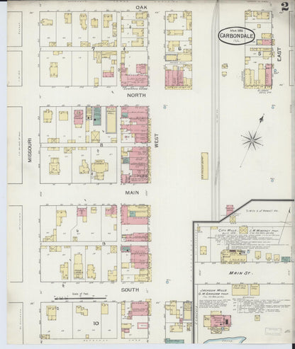 Sanborn Fire Insurance Map from Carbondale, Jackson County, Illinois (1893), Sheet #0002 - Complete Map Set gallery image, historic Sanborn map, vintage wall art, Illinois Illinois
