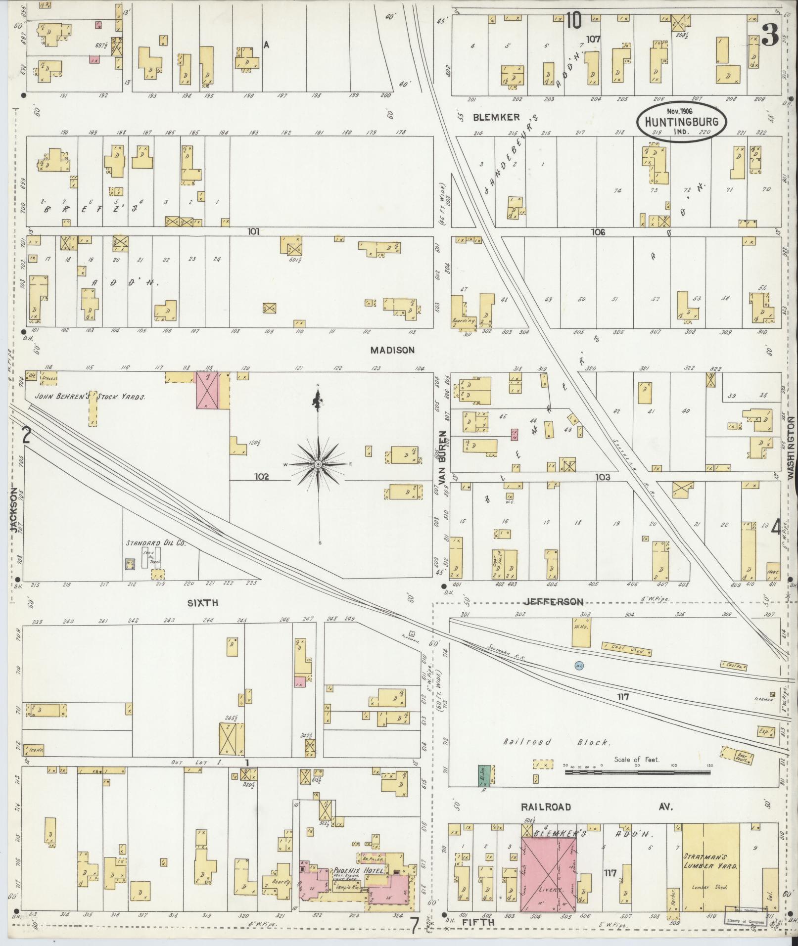 Sanborn Fire Insurance Map from Huntingburg, Dubois County, Indiana (1906), Sheet #0003 - Complete Map Set gallery image, historic Sanborn map, vintage wall art, Indiana Indiana