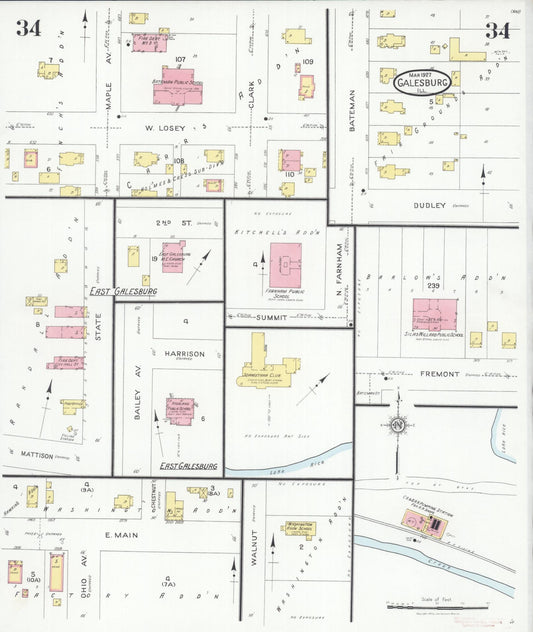 Sanborn Fire Insurance Map from Galesburg, Knox County, Illinois (1927), Sheet #0034 - Historic Sanborn Fire Insurance Map Print, vintage old map wall art, antique decor, genealogy gift, Illinois Illinois map