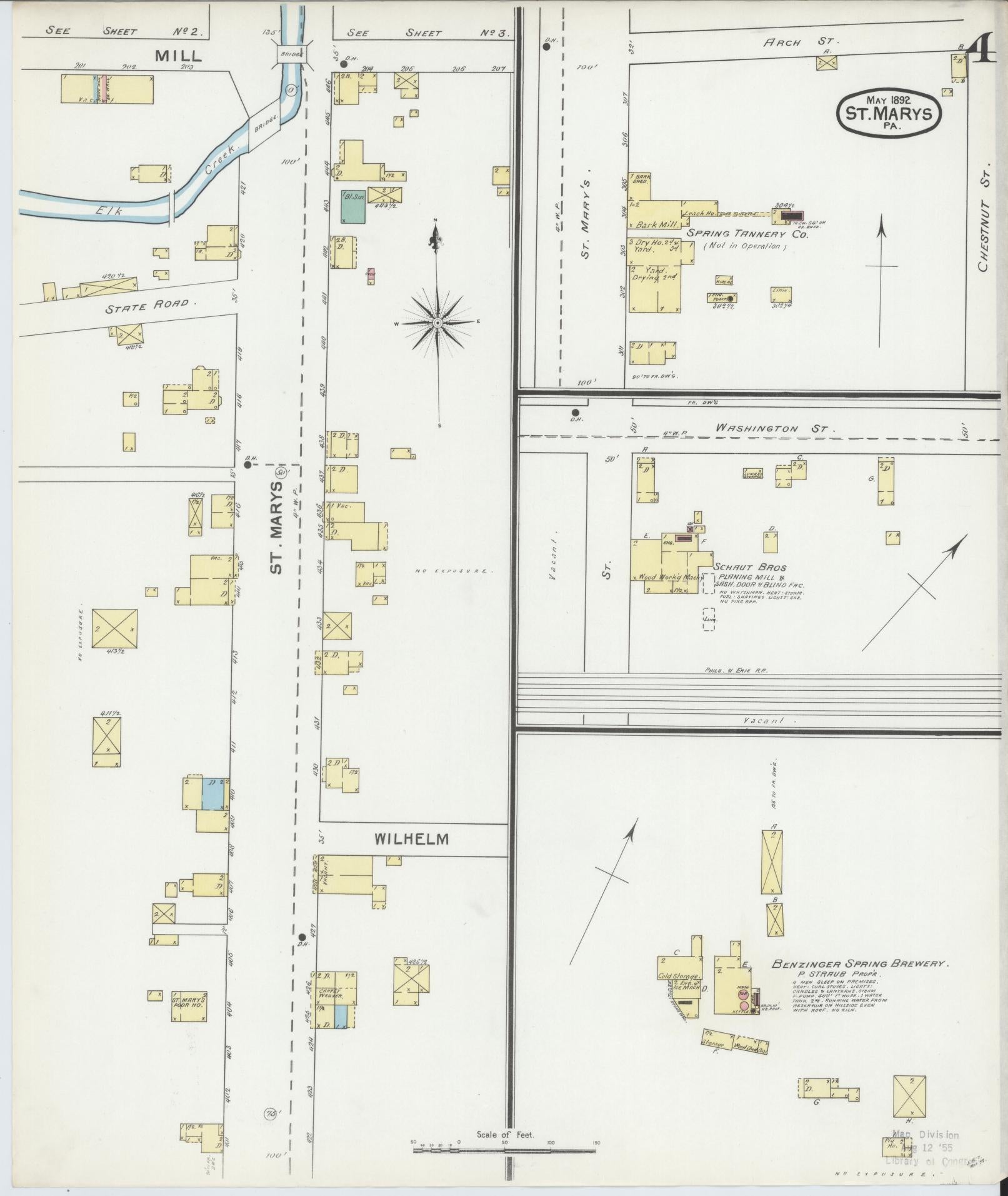 Sanborn Fire Insurance Map from Saint Marys, Elk County, Pennsylvania (1892), Sheet #0004 - Complete Map Set gallery image, historic Sanborn map, vintage wall art, Pennsylvania Pennsylvania