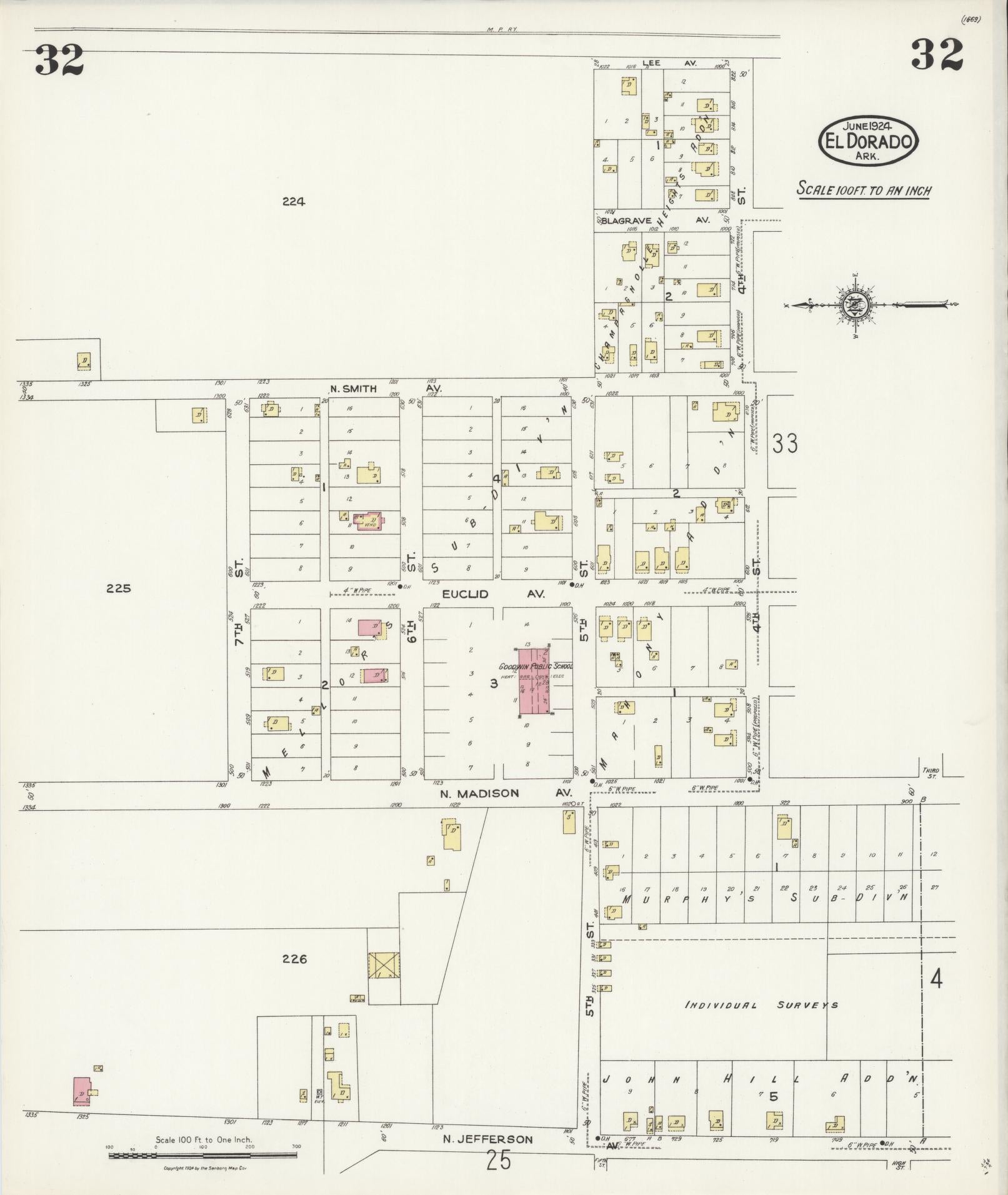 Sanborn Fire Insurance Map from El Dorado, Union County, Arkansas (1924), Sheet #0032 - Complete Map Set gallery image, historic Sanborn map, vintage wall art, Arkansas Arkansas