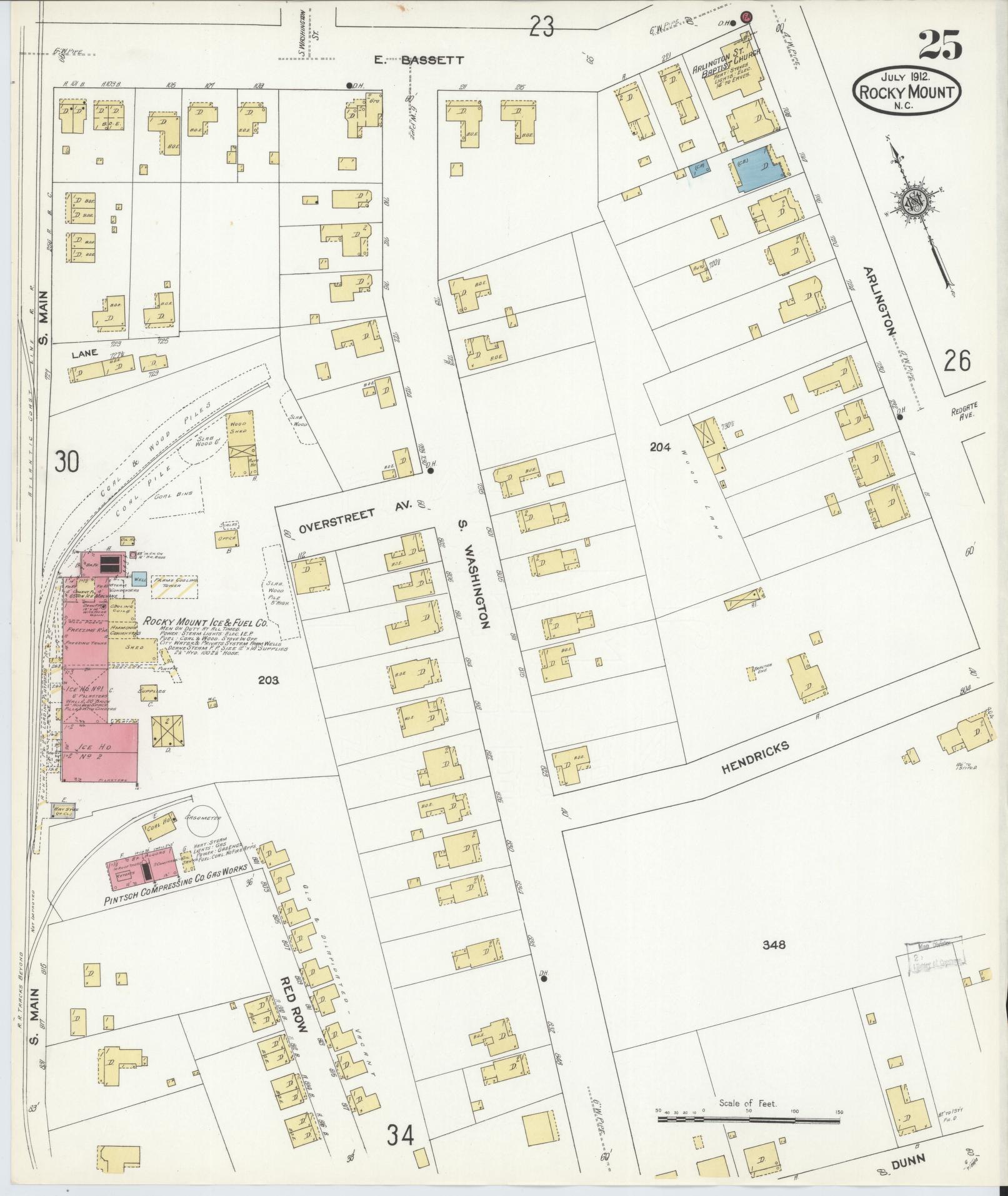 Sanborn Fire Insurance Map from Rocky Mount, Edgecombe And Nash Counties, North Carolina (1912), Sheet #0025 - Complete Map Set gallery image, historic Sanborn map, vintage wall art, North Carolina North Carolina