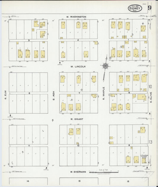 Sanborn Fire Insurance Map from Sidney, Cheyenne County, Nebraska (1921), Sheet #0009 - Historic Sanborn Fire Insurance Map Print, vintage old map wall art, antique decor, genealogy gift, Nebraska Nebraska map