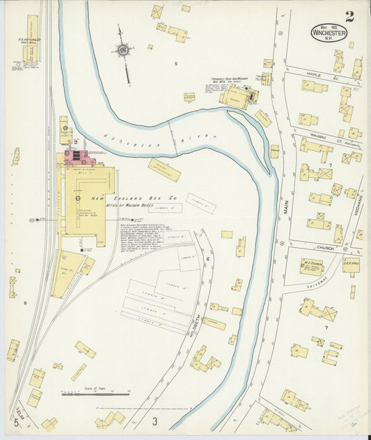 Sanborn Fire Insurance Map from Winchester, Cheshire County, New Hampshire (1913), Sheet #0002 - Historic Sanborn Fire Insurance Map Print, vintage old map wall art, antique decor, genealogy gift, New Hampshire New Hampshire map