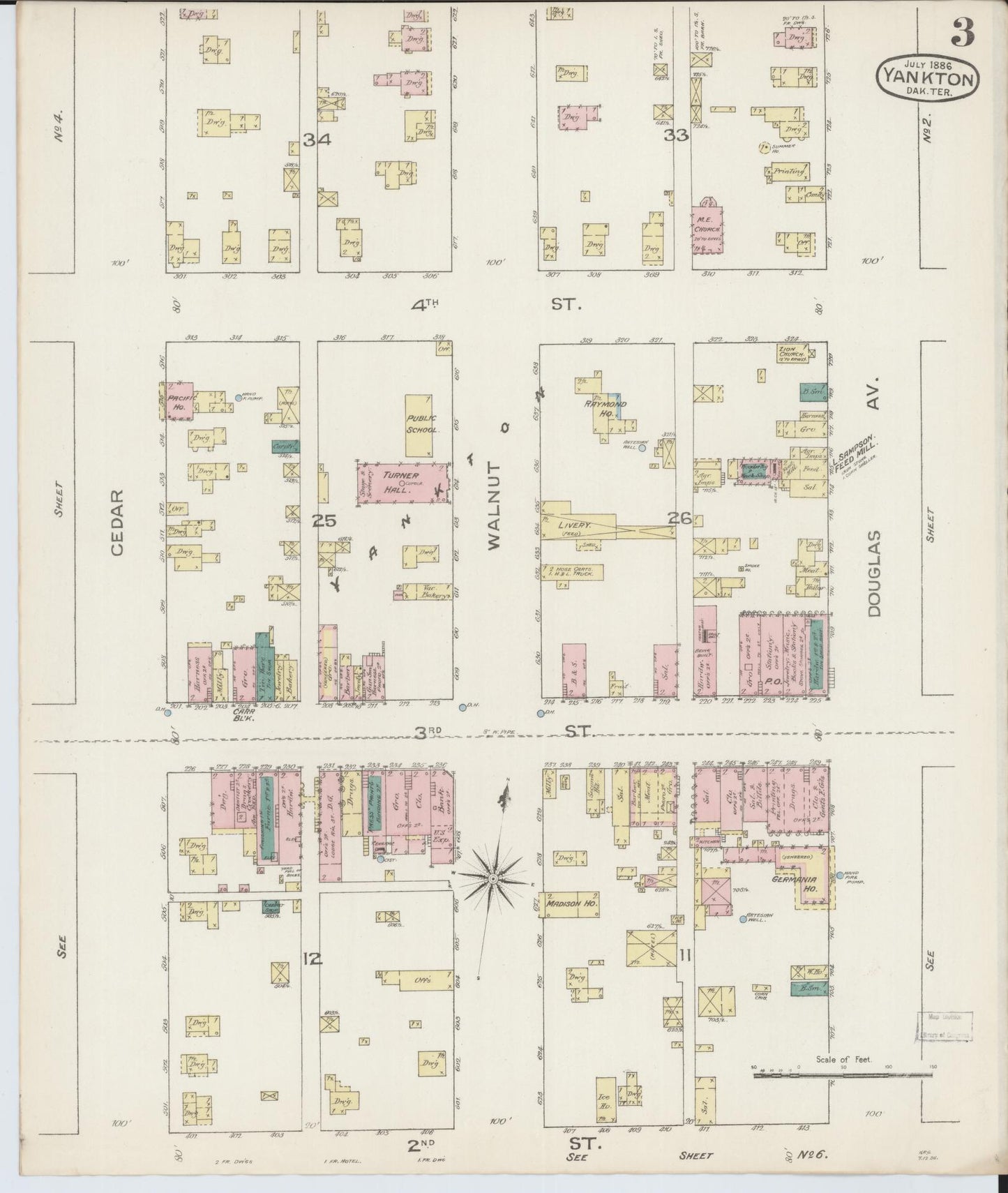 Sanborn Fire Insurance Map from Yankton, Yankton County, South Dakota (1886), Sheet #0003 - Complete Map Set gallery image, historic Sanborn map, vintage wall art, South Dakota South Dakota