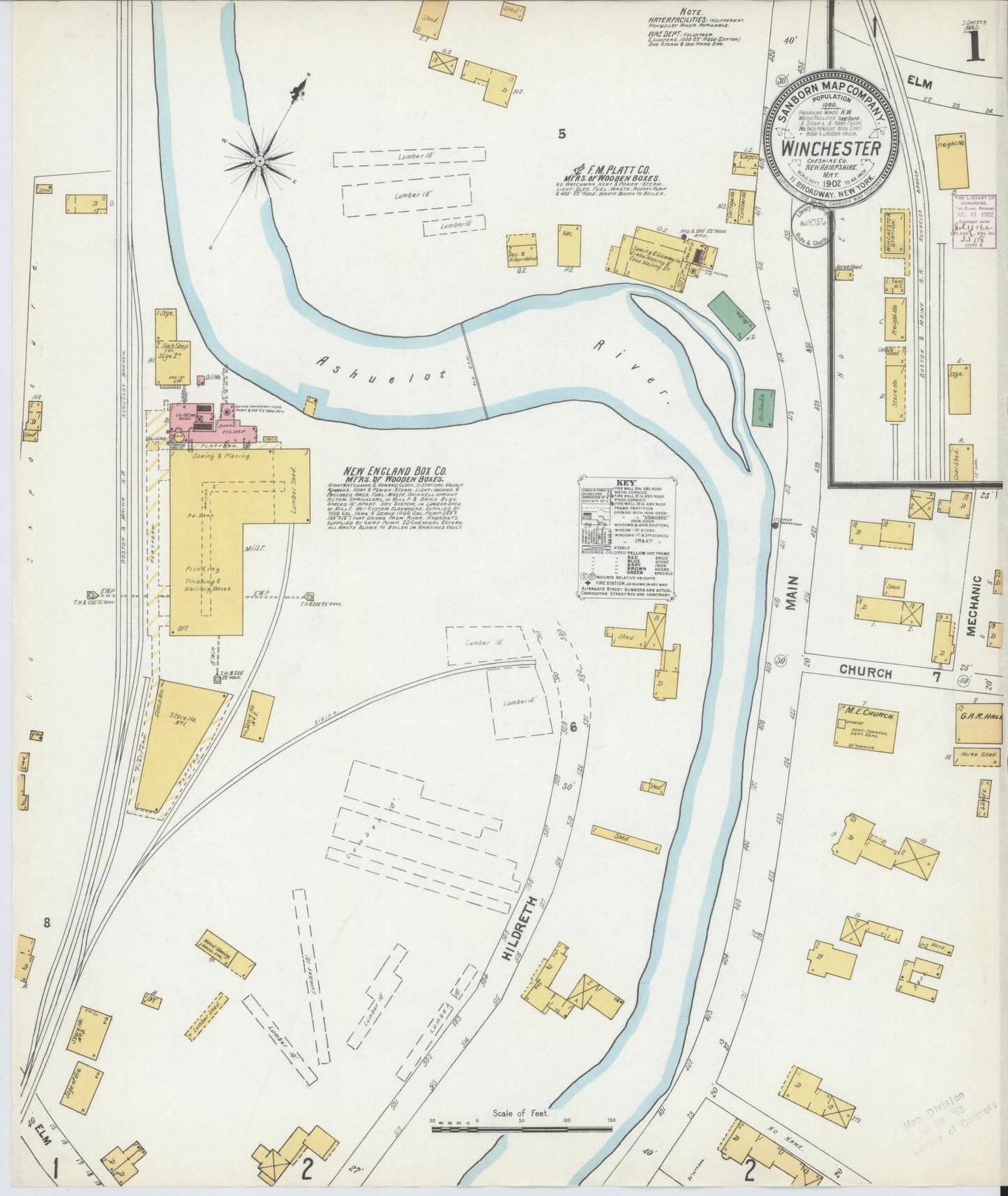 Sanborn Fire Insurance Map from Winchester, Cheshire County, New Hampshire (1902), Sheet #0001 - Complete Map Set gallery image, historic Sanborn map, vintage wall art, New Hampshire New Hampshire