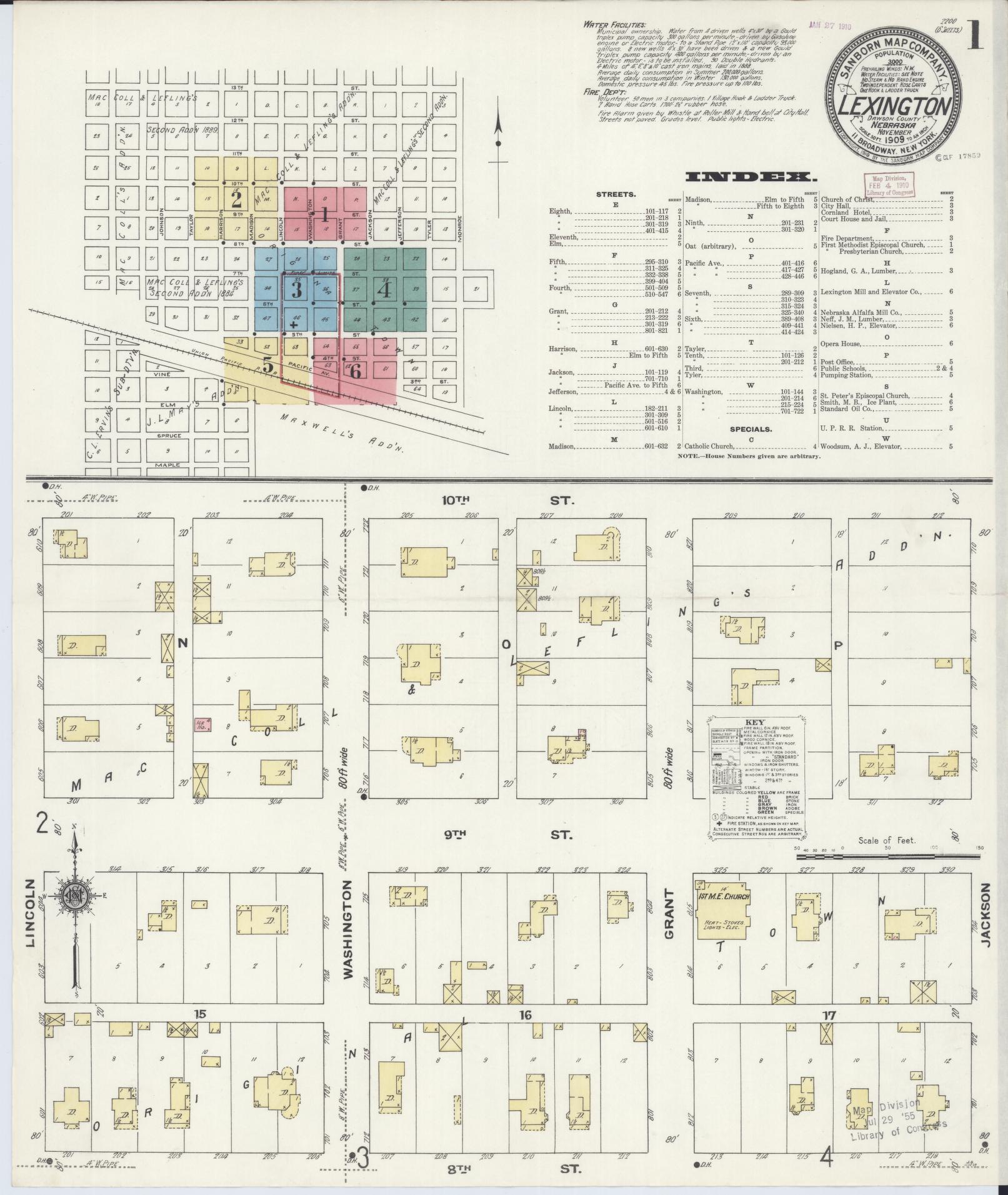 Sanborn Fire Insurance Map from Lexington, Dawson County, Nebraska (1909), Sheet #0001 - Complete Map Set gallery image, historic Sanborn map, vintage wall art, Nebraska Nebraska
