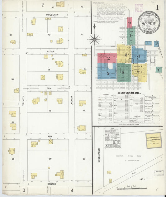 Sanborn Fire Insurance Map from Decatur, Wise County, Texas (1907), Sheet #0001 - Complete Map Set gallery image, historic Sanborn map, vintage wall art, Texas Texas