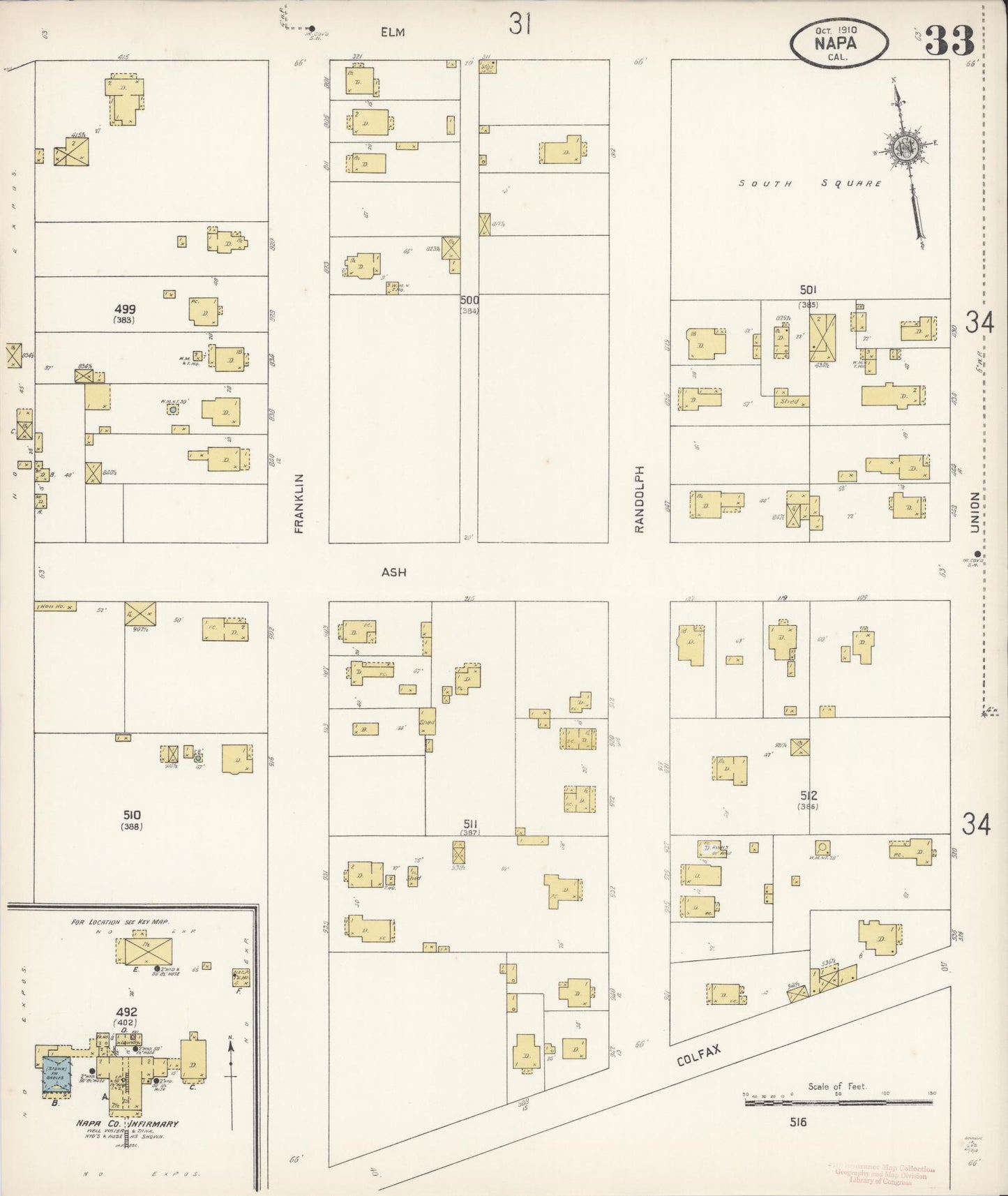 Sanborn Fire Insurance Map from Napa, Napa County, California (1910), Sheet #0033 - Complete Map Set gallery image, historic Sanborn map, vintage wall art, California California
