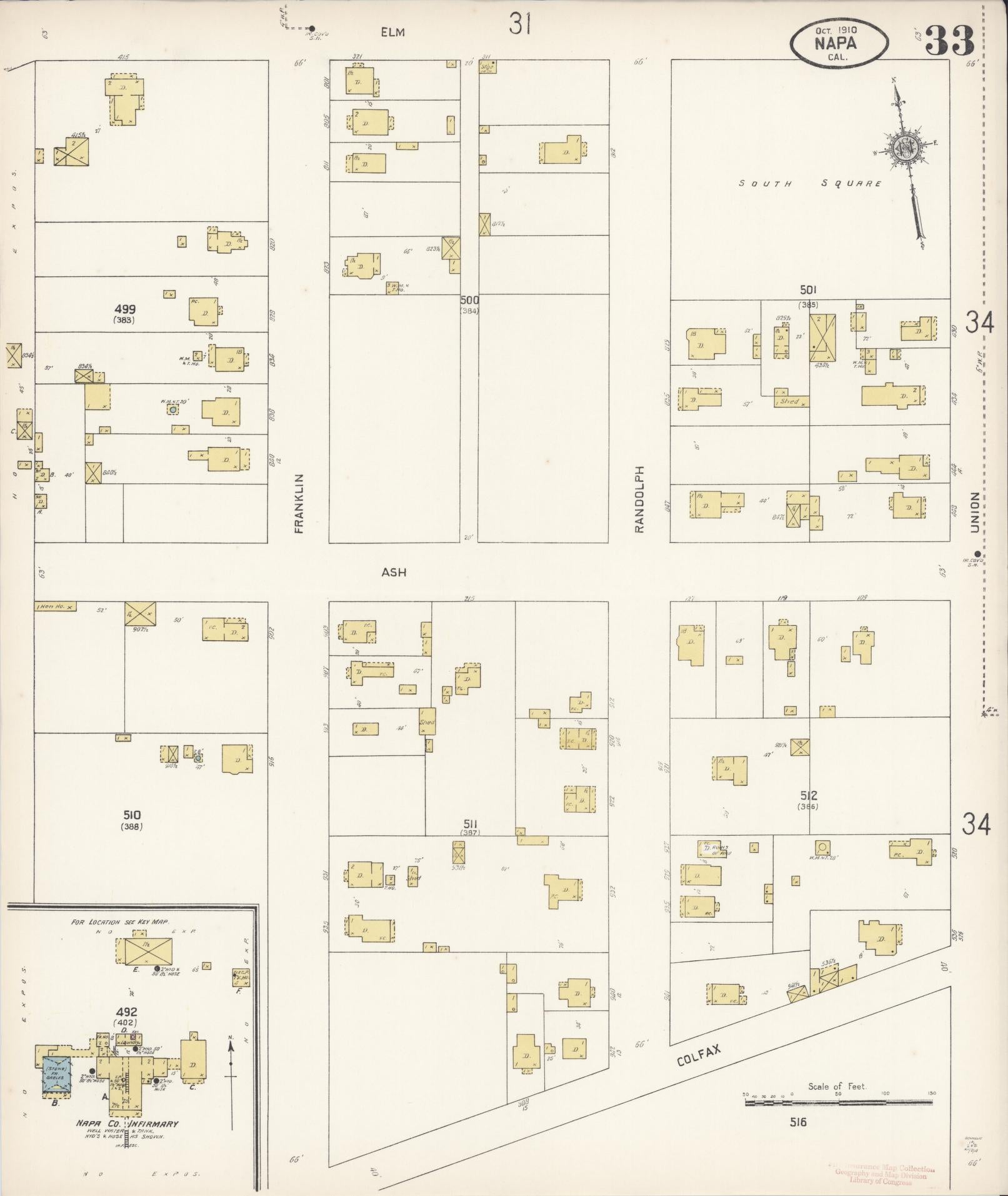 Sanborn Fire Insurance Map from Napa, Napa County, California (1910), Sheet #0033 - Complete Map Set gallery image, historic Sanborn map, vintage wall art, California California