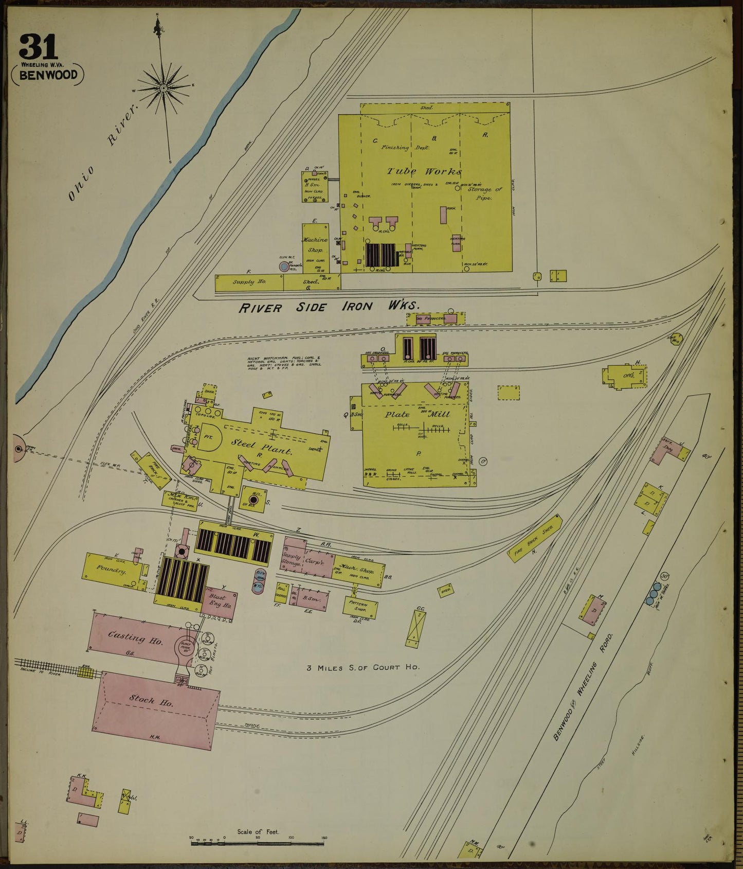 Sanborn Fire Insurance Map from Wheeling, Ohio County, West Virginia (1890), Sheet #0031 - Historic Sanborn Fire Insurance Map Print, vintage old map wall art, antique decor, genealogy gift, West Virginia West Virginia map