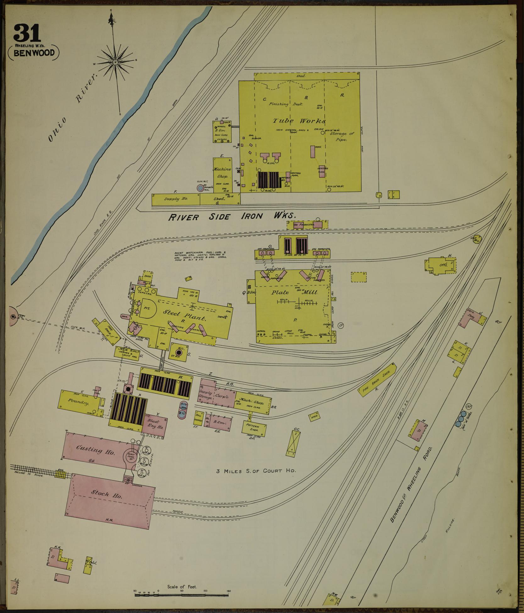 Sanborn Fire Insurance Map from Wheeling, Ohio County, West Virginia (1890), Sheet #0031 - Historic Sanborn Fire Insurance Map Print, vintage old map wall art, antique decor, genealogy gift, West Virginia West Virginia map