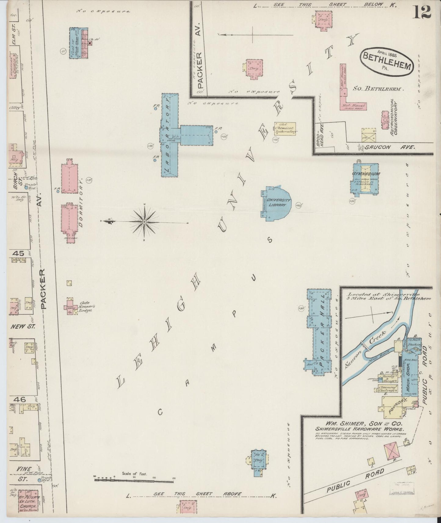 Sanborn Fire Insurance Map from Bethlehem, Northampton And Lehigh Counties, Pennsylvania (1885), Sheet #0012 - Historic Sanborn Fire Insurance Map Print, vintage old map wall art, antique decor, genealogy gift, Pennsylvania Pennsylvania map