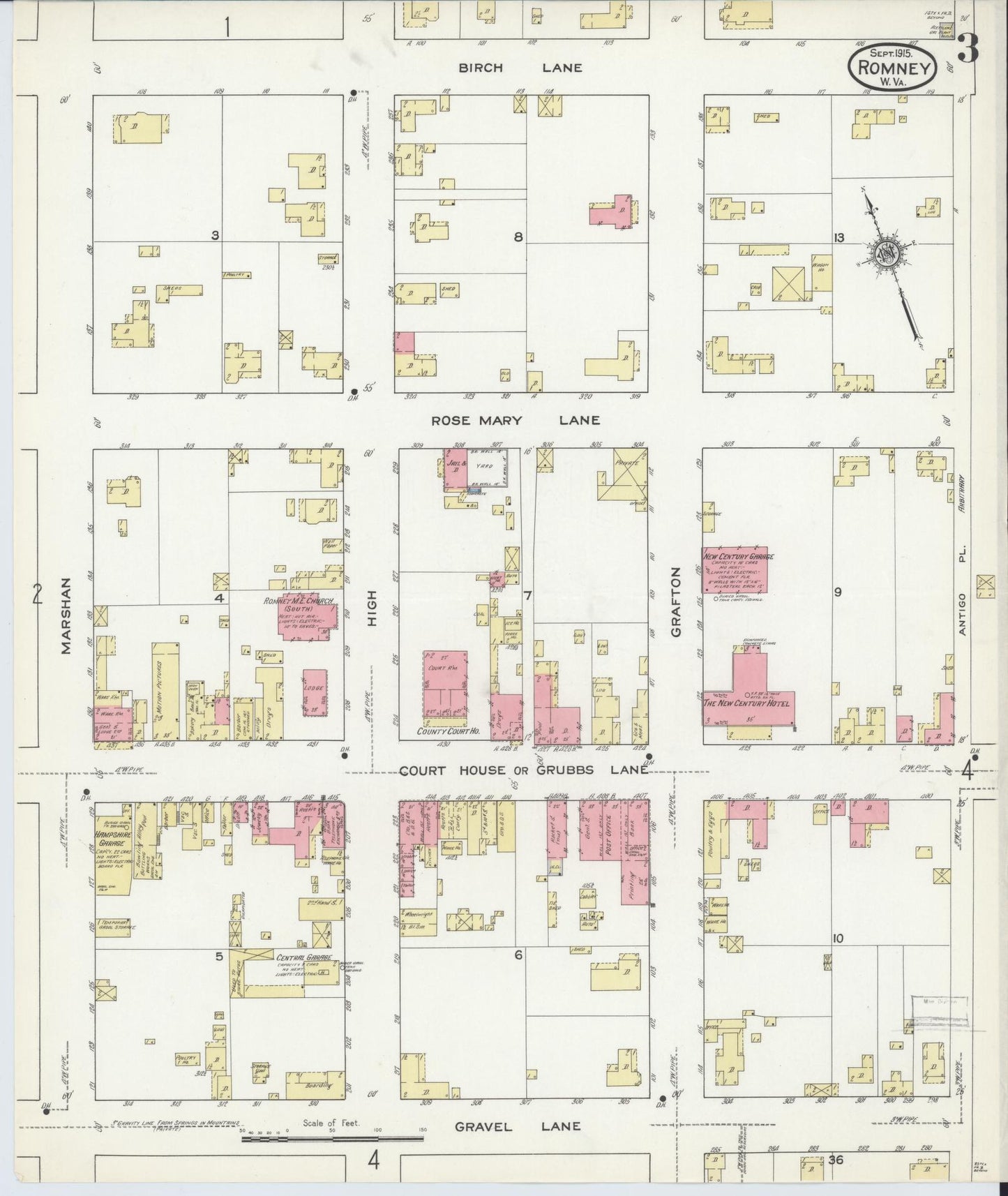 Sanborn Fire Insurance Map from Romney, Hampshire County, West Virginia (1915), Sheet #0003 - Complete Map Set gallery image, historic Sanborn map, vintage wall art, West Virginia West Virginia