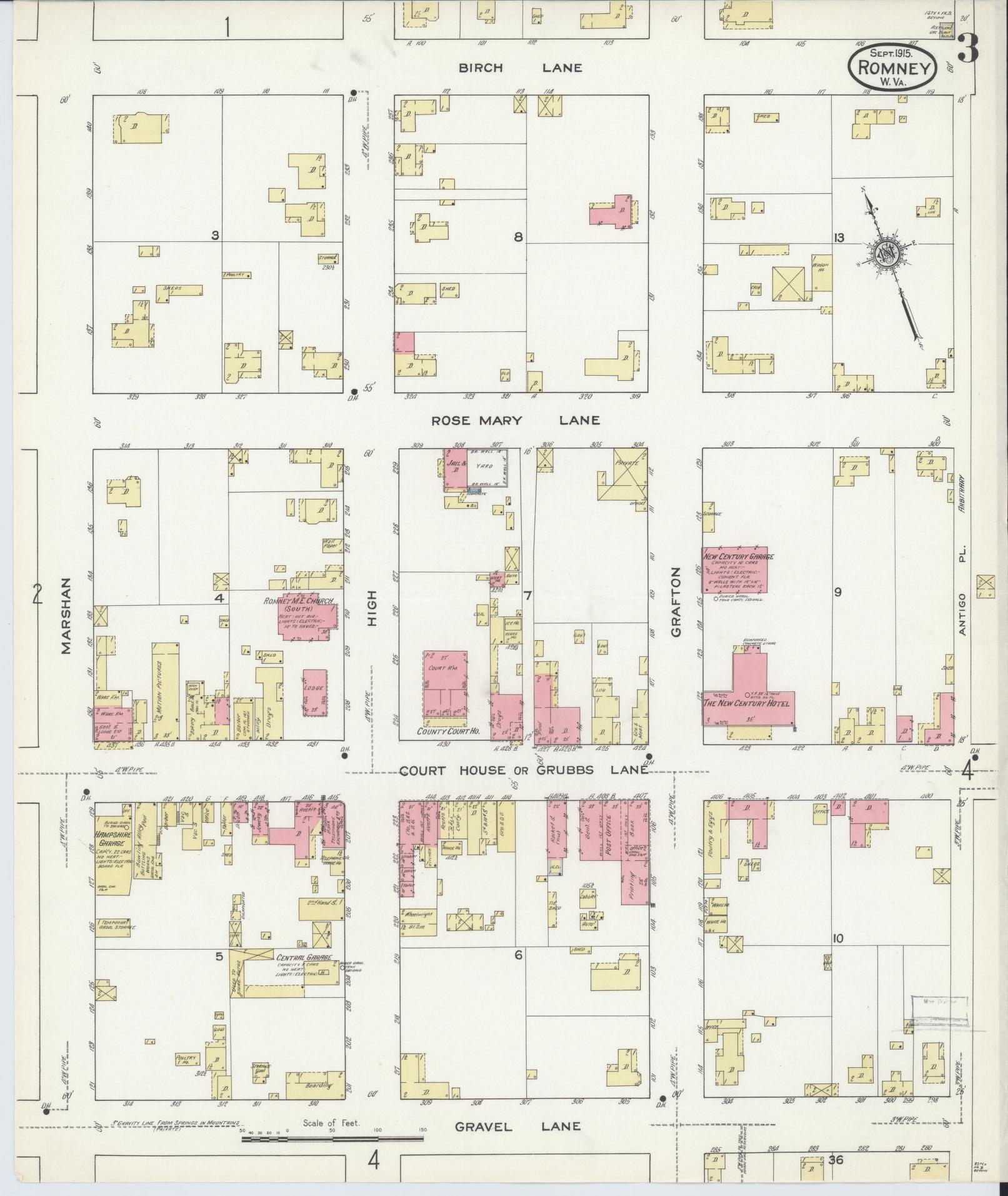 Sanborn Fire Insurance Map from Romney, Hampshire County, West Virginia (1915), Sheet #0003 - Complete Map Set gallery image, historic Sanborn map, vintage wall art, West Virginia West Virginia