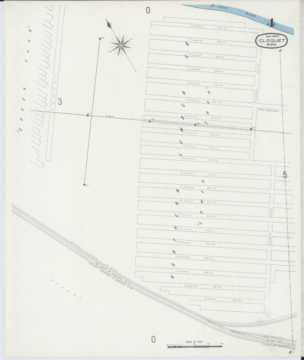 Sanborn Fire Insurance Map from Cloquet, Carlton County, Minnesota (1897), Sheet #0004 - Historic Sanborn Fire Insurance Map Print, vintage old map wall art, antique decor, genealogy gift, Minnesota Minnesota map