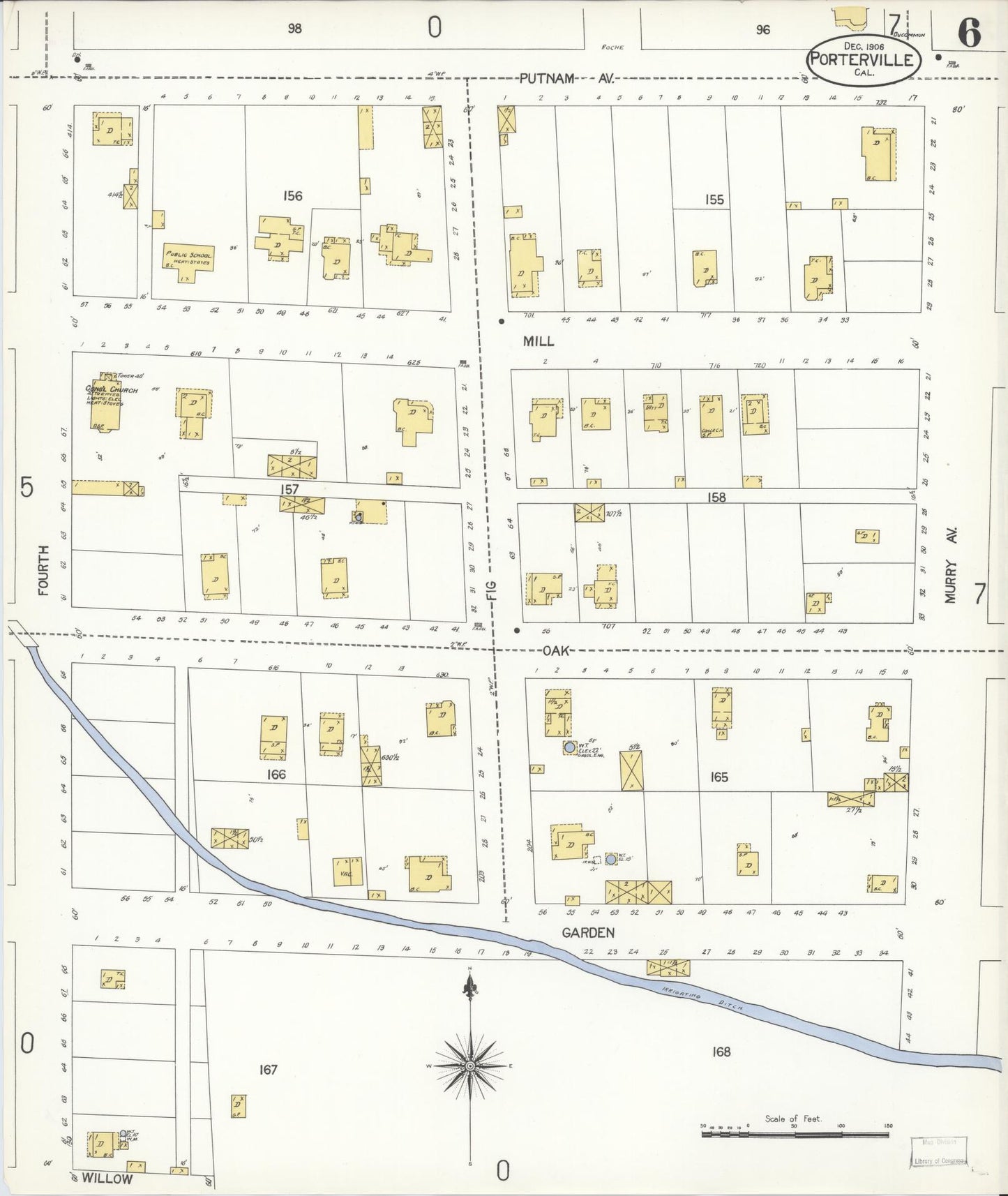 Sanborn Fire Insurance Map from Porterville, Tulare County, California (1906), Sheet #0006 - Complete Map Set gallery image, historic Sanborn map, vintage wall art, California California