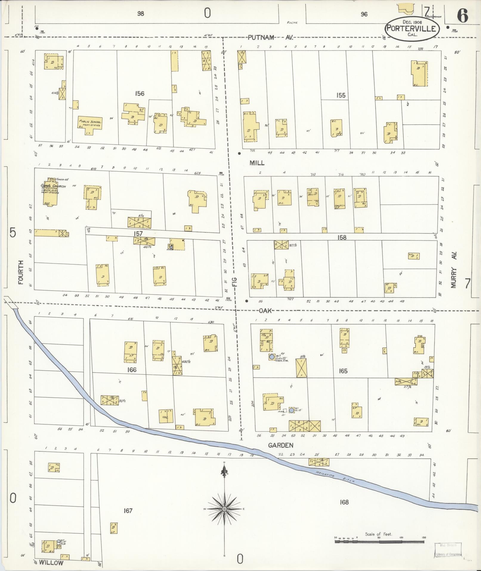 Sanborn Fire Insurance Map from Porterville, Tulare County, California (1906), Sheet #0006 - Complete Map Set gallery image, historic Sanborn map, vintage wall art, California California