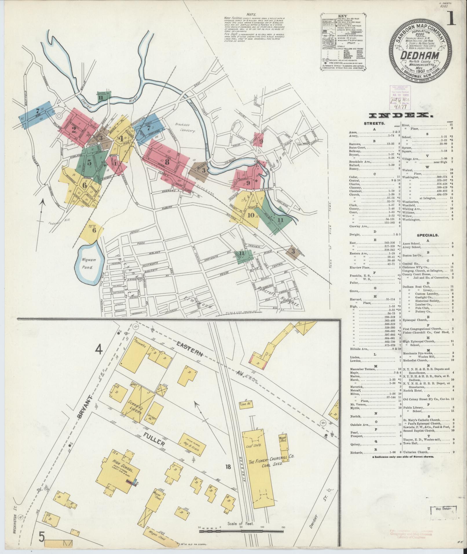 Sanborn Fire Insurance Map from Dedham, Norfolk County, Massachusetts. (1903) – Historic Sanborn Fire Insurance Map Print