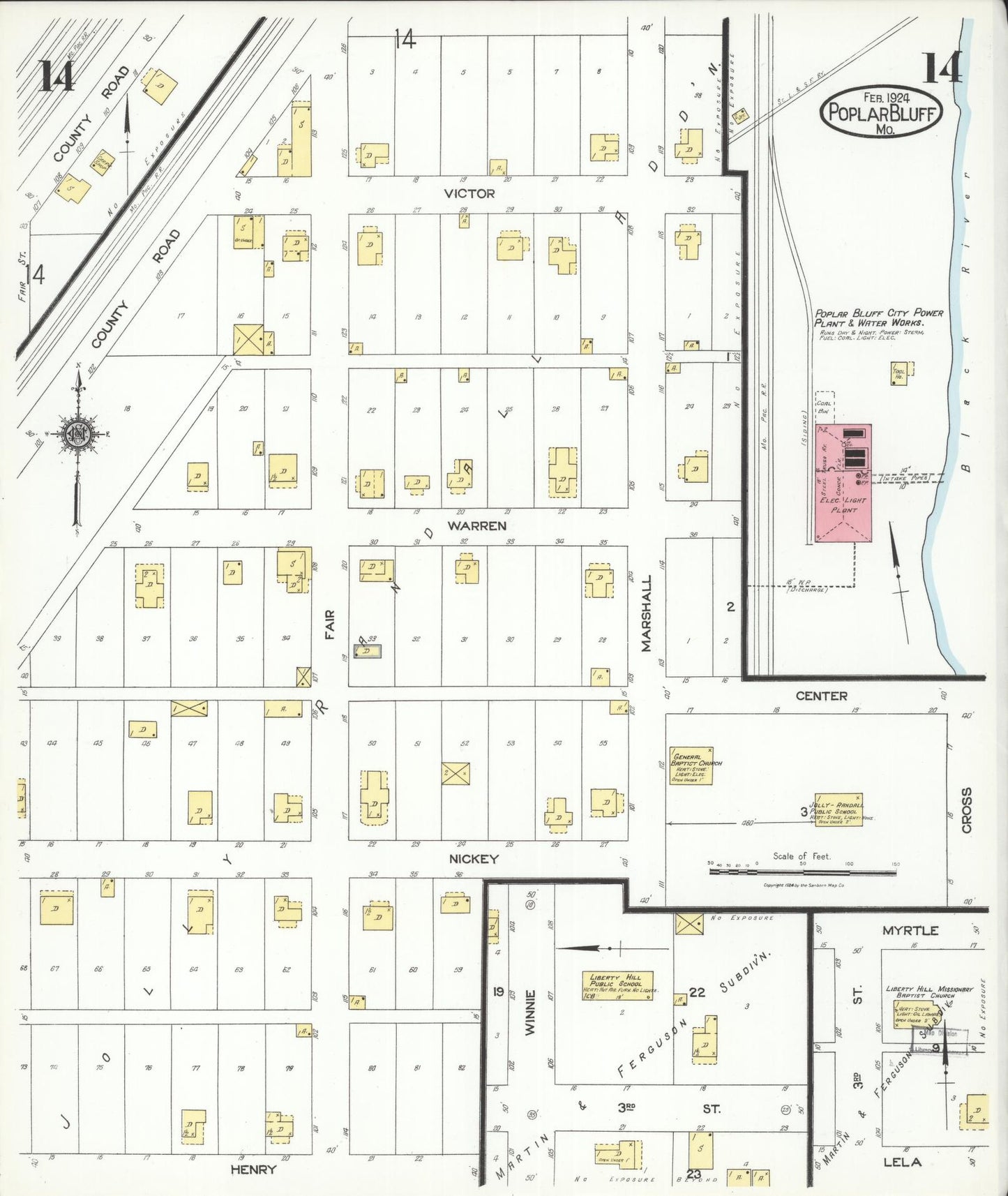 Sanborn Fire Insurance Map from Poplar Bluff, Butler County, Missouri (1924), Sheet #0014 - Complete Map Set gallery image, historic Sanborn map, vintage wall art, Missouri Missouri