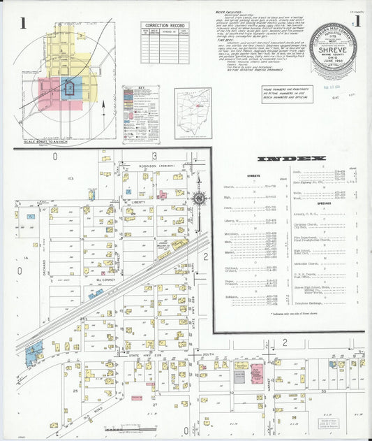 Sanborn Fire Insurance Map from Shreve, Wayne County, Ohio (1950), Sheet #0001 - Complete Map Set gallery image, historic Sanborn map, vintage wall art, Ohio Ohio