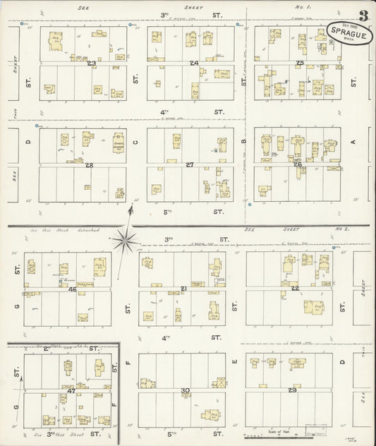 Sanborn Fire Insurance Map from Sprague, Lincoln County, Washington (1890), Sheet #0003 - Historic Sanborn Fire Insurance Map Print, vintage old map wall art, antique decor, genealogy gift, Washington Washington map