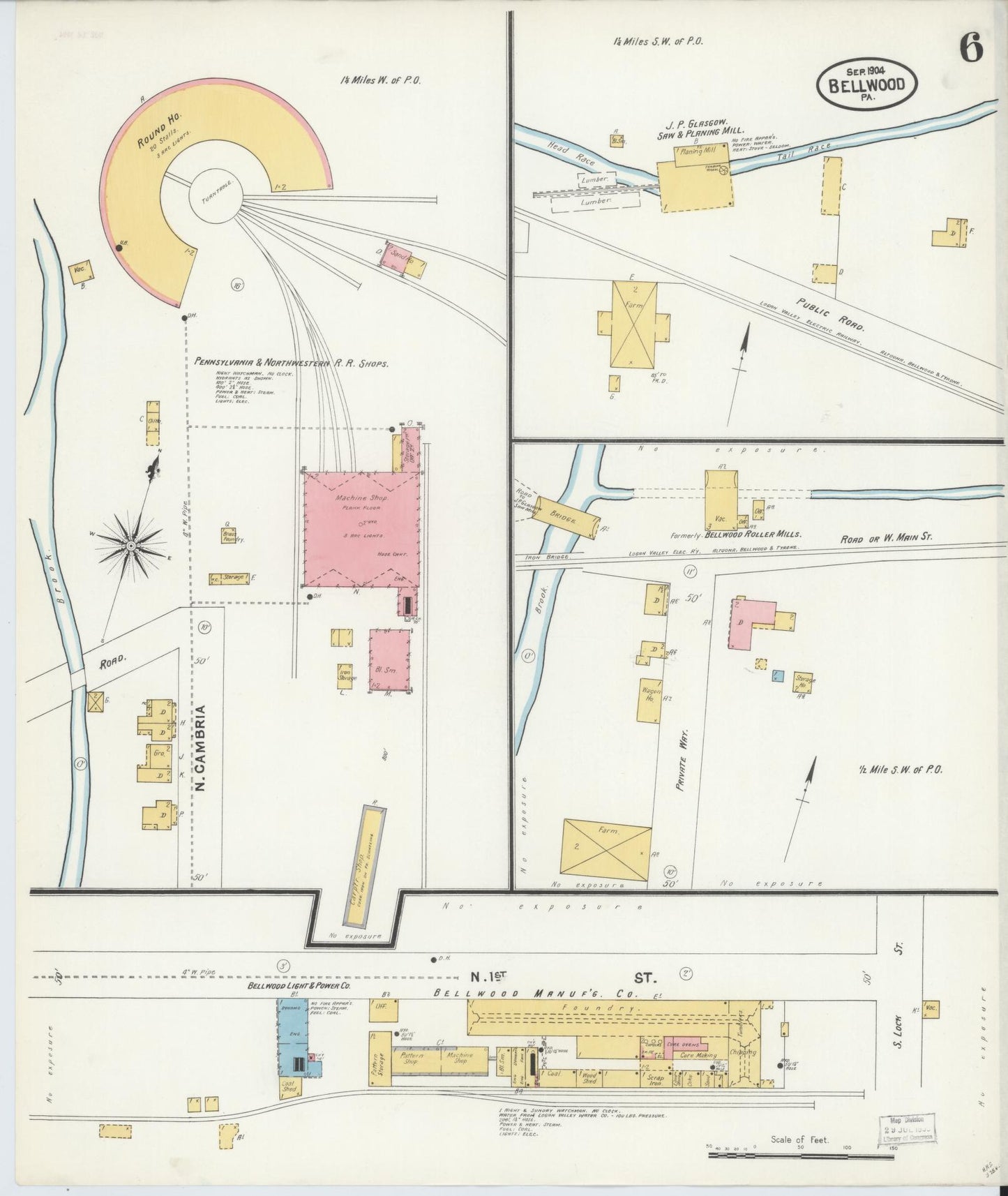 Sanborn Fire Insurance Map from Bellwood, Blair County, Pennsylvania (1904), Sheet #0006 - Historic Sanborn Fire Insurance Map Print, vintage old map wall art, antique decor, genealogy gift, Pennsylvania Pennsylvania map