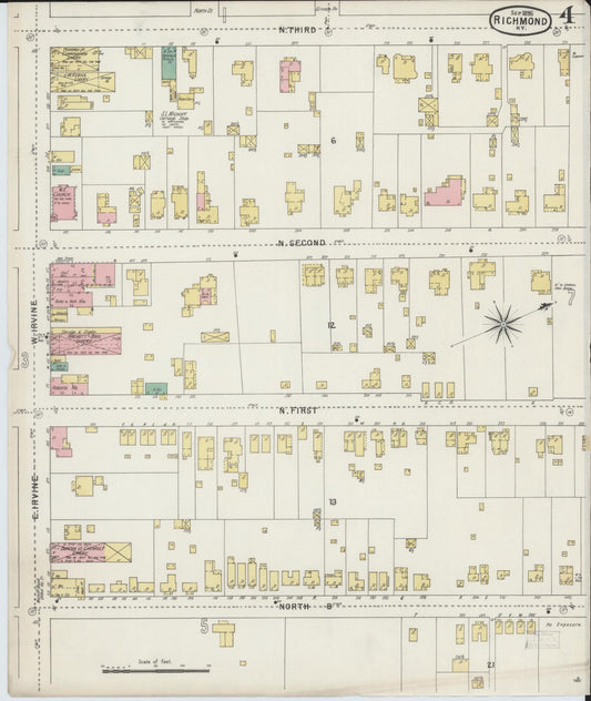 Sanborn Fire Insurance Map from Richmond, Madison County, Kentucky (1895), Sheet #0004 - Historic Sanborn Fire Insurance Map Print, vintage old map wall art, antique decor, genealogy gift, Kentucky Kentucky map