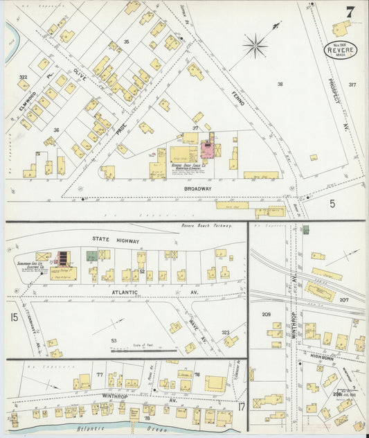 Sanborn Fire Insurance Map from Revere, Suffolk County, Massachusetts (1900), Sheet #0007 - Historic Sanborn Fire Insurance Map Print, vintage old map wall art, antique decor, genealogy gift, Massachusetts Massachusetts map