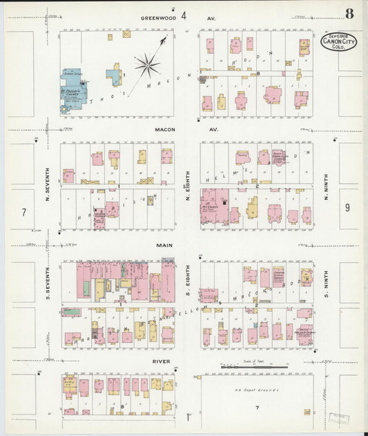 Sanborn Fire Insurance Map from Canon City, Fremont County, Colorado (1908), Sheet #0008 - Historic Sanborn Fire Insurance Map Print, vintage old map wall art, antique decor, genealogy gift, Colorado Colorado map
